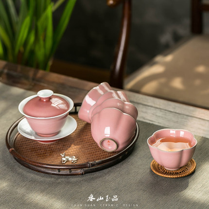 春山玉品纯手工粉汝釉开片花瓣茶杯景德镇陶瓷功夫茶具主人杯单杯