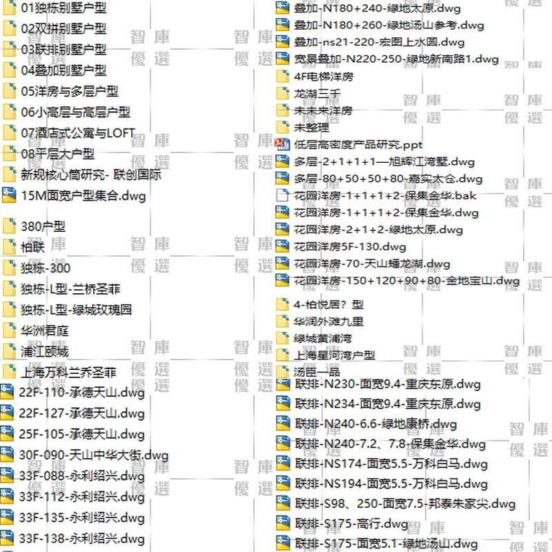 独栋双拼联排叠加别墅洋房多层高层平层大户型LOFT公寓CAD平面图