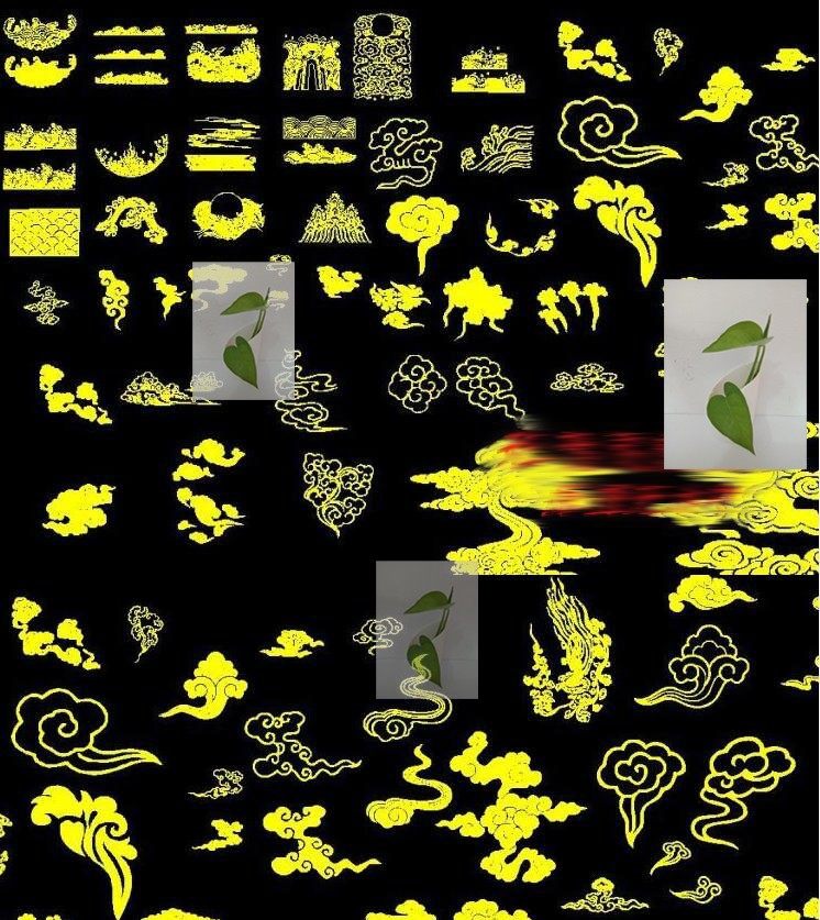 z古典中式家具汉白玉雕刻元素图案cad祥云纹灵芝云纹云锦云梯海浪