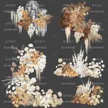 香槟色白秋色奶茶色婚礼花艺素材psd源文件花艺分层婚礼效果图