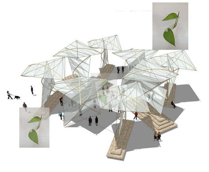 几何体异形创意玻璃廊架膜结构景观张拉膜构筑物草图大师su模型