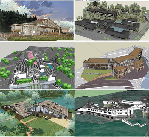 新中式山地地形度假村民宿酒店会所农家乐CAD施工图SU模型skp草图