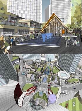现代高层裙楼商业mall/商业综合体内街体验式商业街建筑su模型