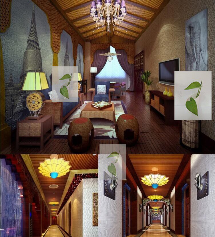 东南亚泰式风格餐厅民宿客栈包间过道cad施工图平面立面图 效果图
