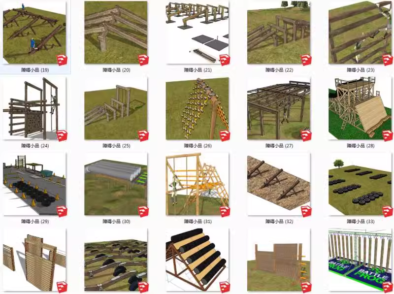 su模型障碍物野外攀爬穿越跨网障碍斜平衡木梁轮胎跳障碍配景小品