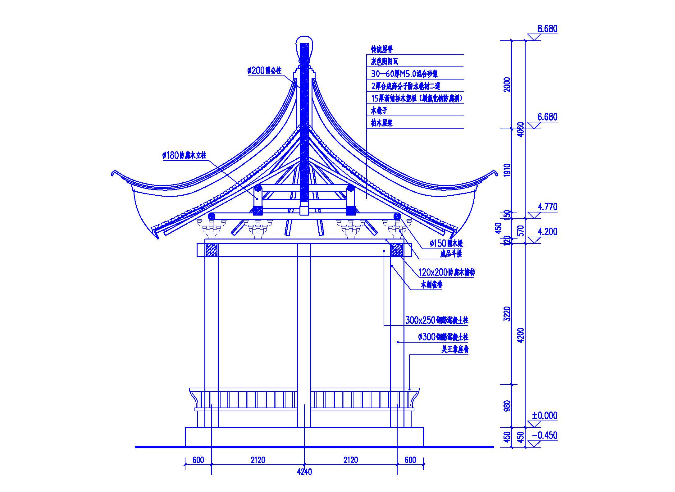中式仿古古建筑景观六角亭凉亭景观亭亭子大样节点结构cad施工图