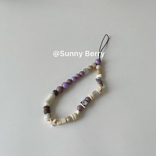 ins韩系清新温柔紫色陶瓷海星串珠手机链ccd挂绳链条挂件百搭小众