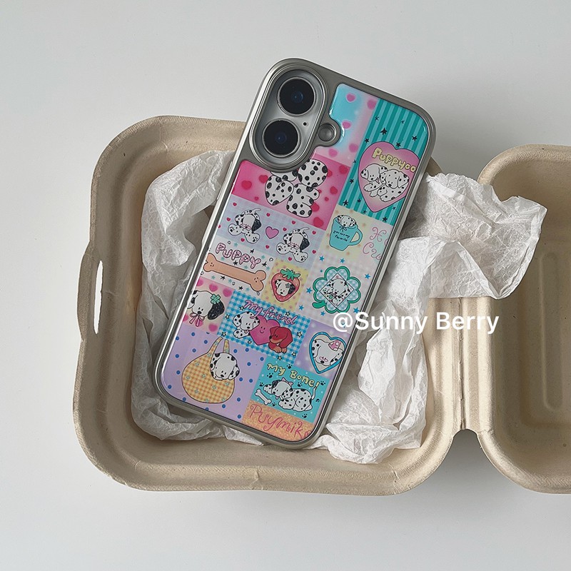 向日的浆果ins韩系小众古早感可爱彩色格子波点斑点狗适用苹果16pro手机壳iphone15promax/14/13保护套防摔