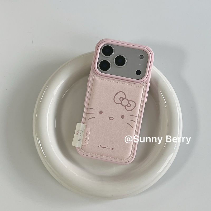 向日的浆果ins日韩小众甜美少女粉猫咪脸蛋简约可爱仿皮适用苹果17pro手机壳iphone16promax/14/15保护套防摔