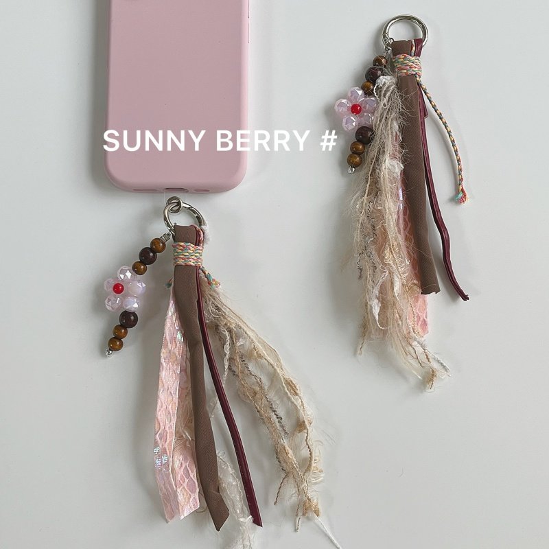 原创手作少女粉水晶花流苏手机链挂绳包包挂件钥匙扣韩系小众挂饰