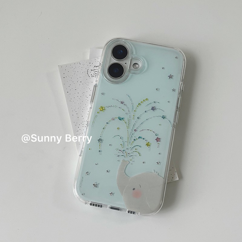 向日的浆果ins韩系小众夏日治愈彩钻小象喷泉可爱清新适用苹果17pro手机壳iphone16promax/15/14保护套防摔