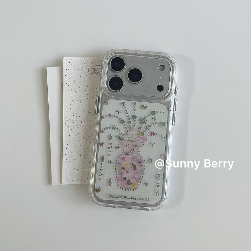 向日的浆果ins韩系小众春日氛围少女粉花瓶闪片小花星星适用苹果1