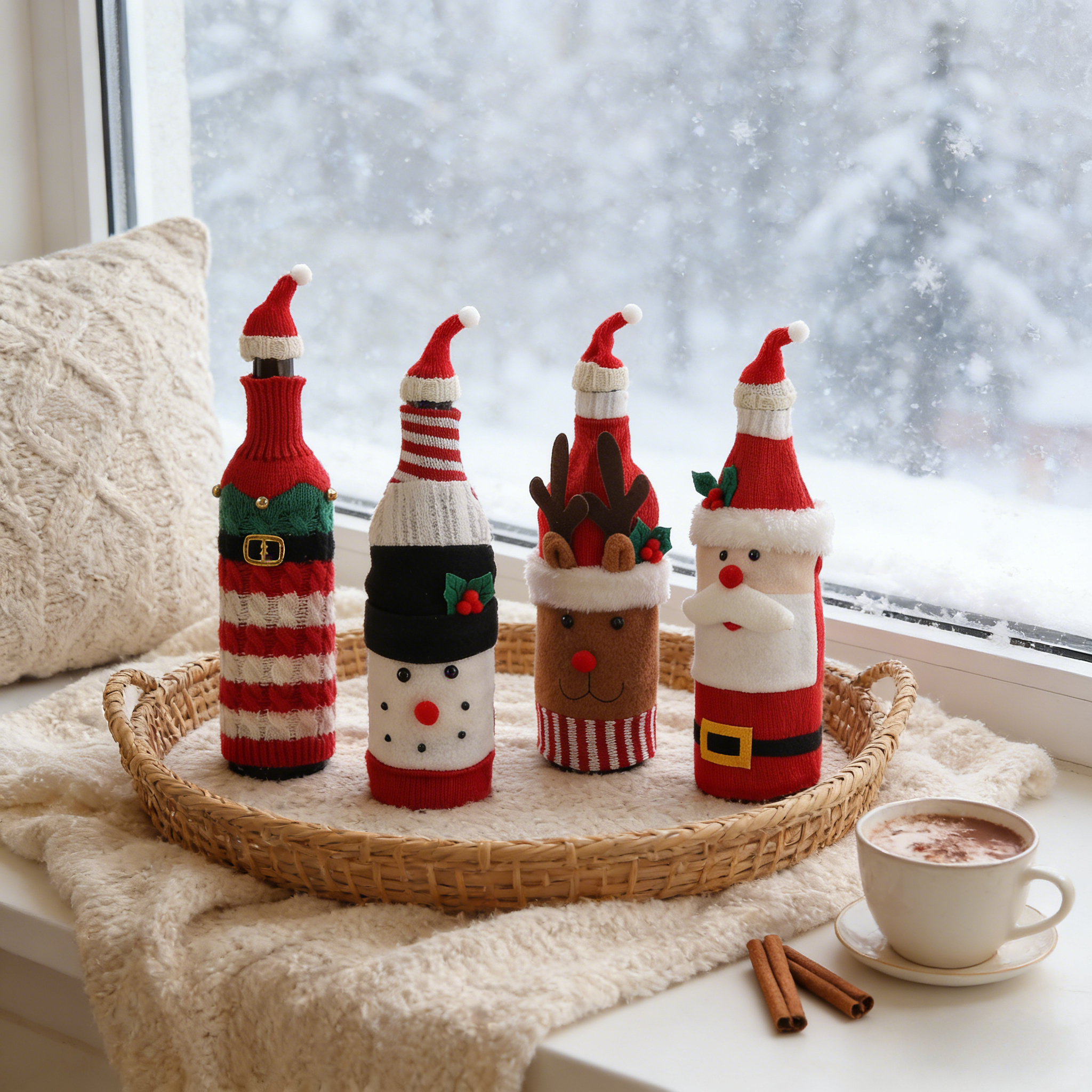 圣诞节日香槟红酒瓶针织套保护套场景氛围布置电视酒柜装饰品摆件