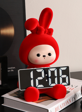轻奢高档兔子桌面时钟摆件客厅家居玄关电视柜小众高级感软装饰品