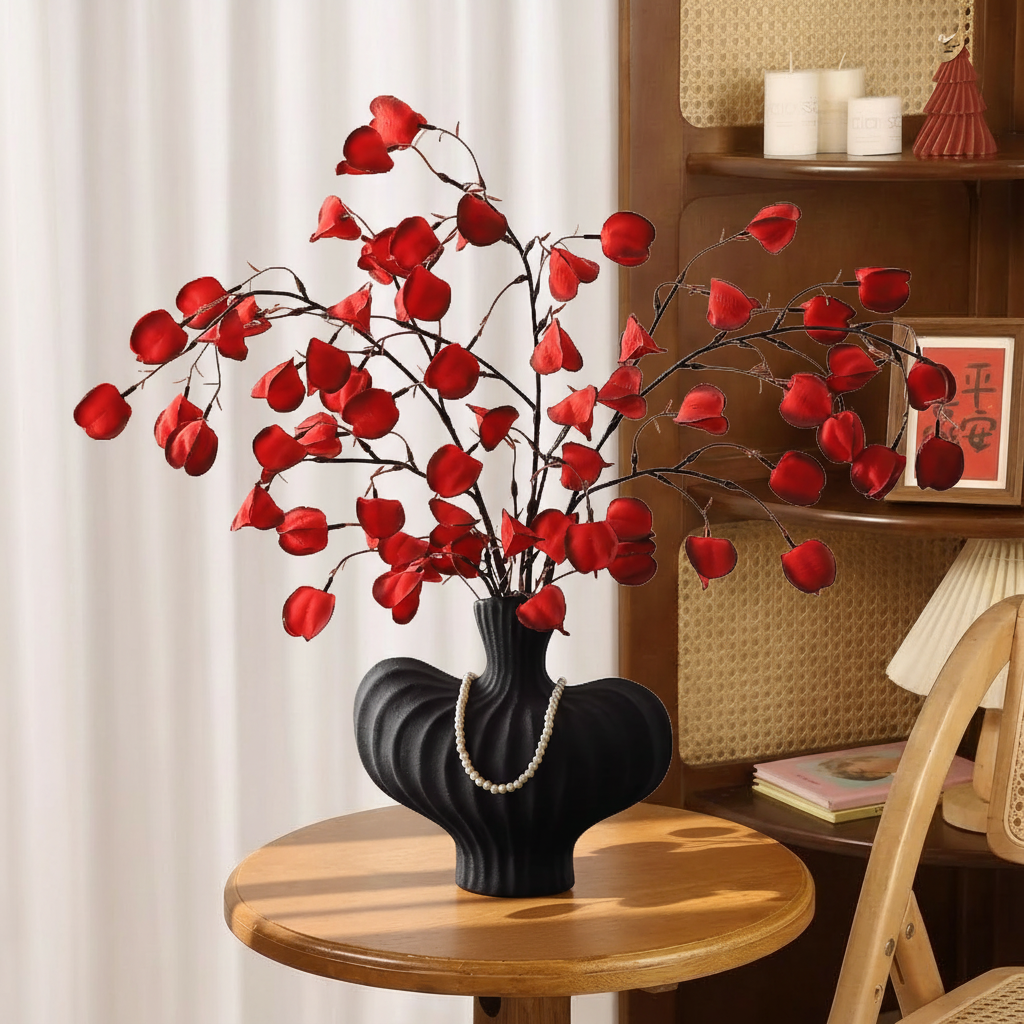 2026新年轻奢高档客厅电视柜红色假花仿真花束氛围感装饰布置摆件,家居饰品,装饰摆件,淘宝优惠券,粉丝福利购,淘宝优惠卷