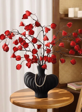 2026新年轻奢高档客厅电视柜红色假花仿真花束氛围感装饰布置摆件