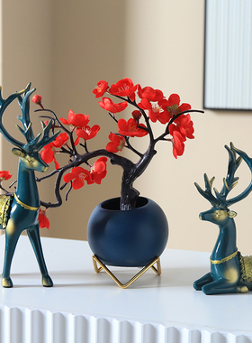 招财鹿电视柜摆件家居客厅装饰品酒柜玄I关创意摆设办公室乔迁新