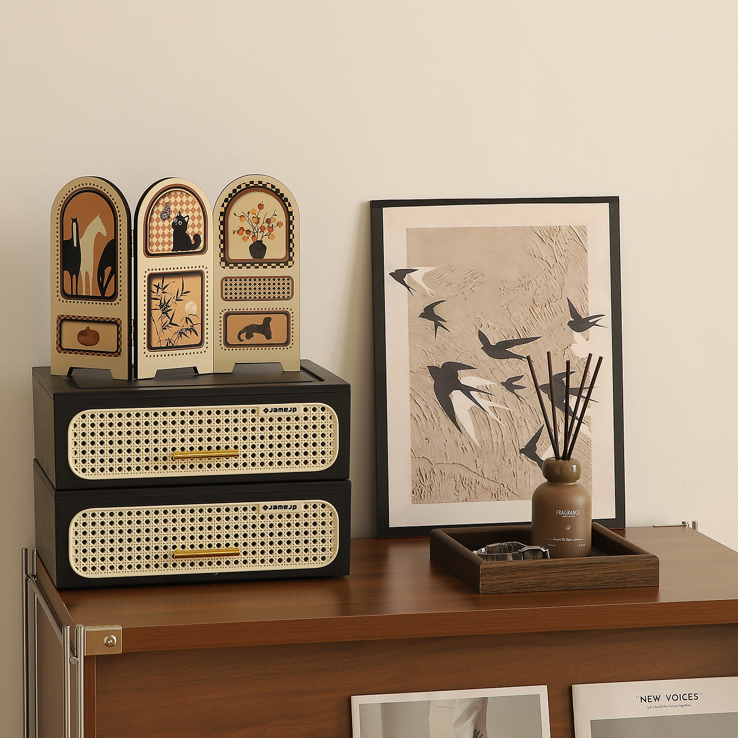 中古风入户玄关收纳盒电视斗柜装饰摆件高级感小众新家氛围感好物