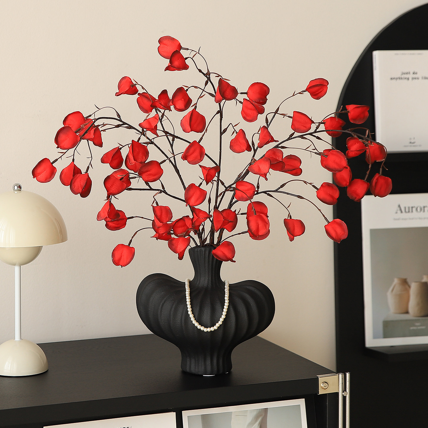 轻奢高档陶瓷黑色花瓶摆件客厅插花餐桌高级感侘寂风超好看装饰品