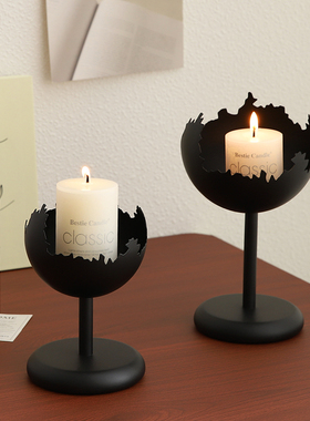 中古风复古铁艺烛台客厅餐桌小众高级氛围感装饰摆件香薰蜡烛底座