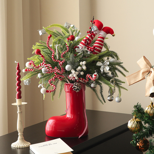 过新年红靴子圣诞松树桌面摆件高级感客厅家居电视柜氛围布置装饰