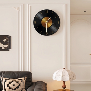 复古黑胶唱片钟表挂钟客厅现代简约大气挂墙时钟意式极简装饰摆件