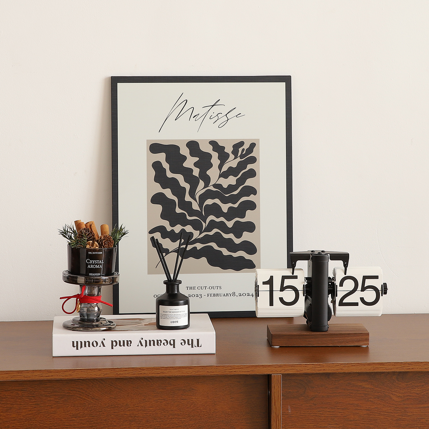 中古风入户门玄关鞋柜家居电视柜台面装饰品机械翻页时钟复古摆件