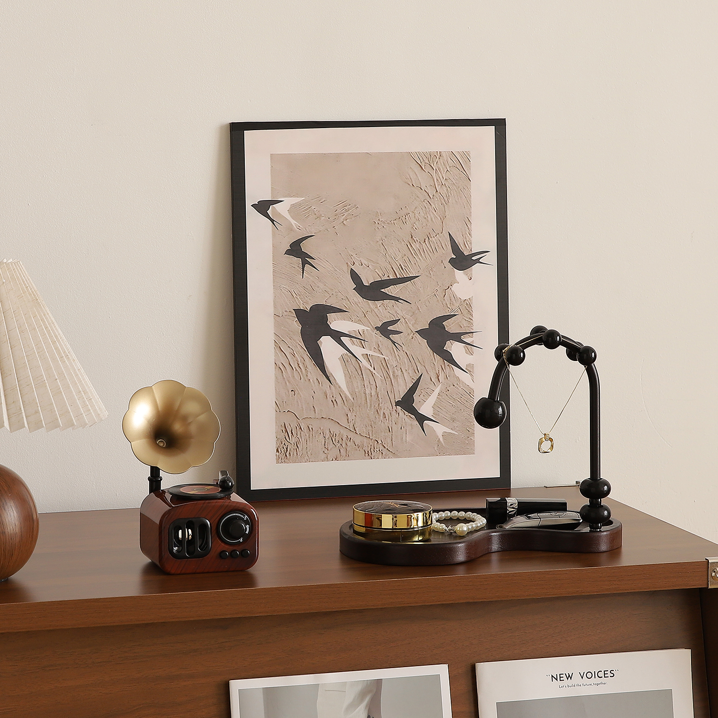 中古风电视柜台面家居装饰入户玄关钥匙收纳摆件高级感小众装饰画