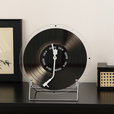 创意复古黑胶唱片桌面时钟摆台式钟表摆放式客厅电视柜装饰品摆件
