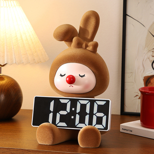 可爱小兔桌面电子时钟摆件摆台式钟表摆放式儿童女孩创意座钟装饰