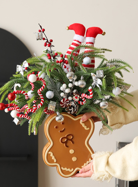 圣诞节姜饼人花瓶中古风摆件轻奢高档客厅圣诞松树氛围布置装饰品
