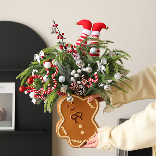 圣诞节姜饼人花瓶中古风摆件轻奢高档客厅圣诞松树氛围布置装饰品