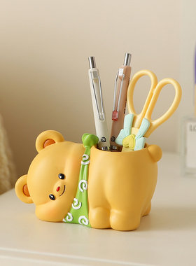 可爱小熊笔筒情绪稳定治愈系摆件办公桌面工位装饰品创意礼物女生