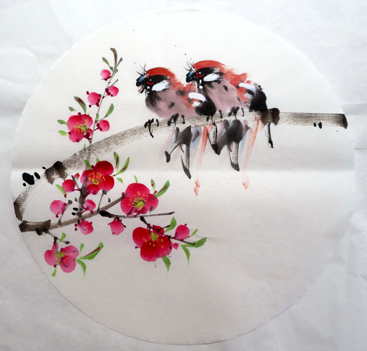 【8墨锦轩】国画字画仿少昂纯手绘圆形花鸟画小品约33厘米3