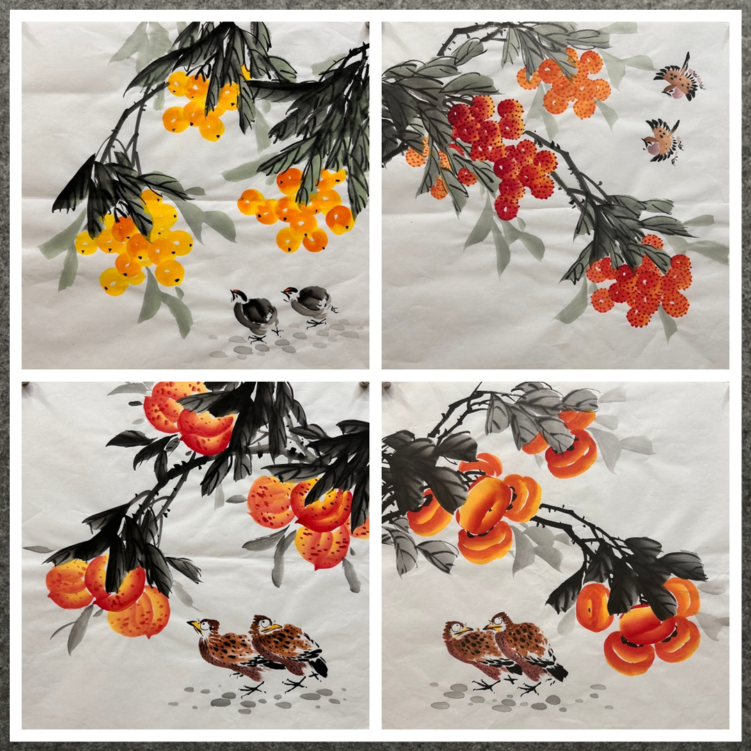 50X50厘米酒店装饰国画字画纯手绘三尺斗方花鸟画蔬菜水果31-60图片