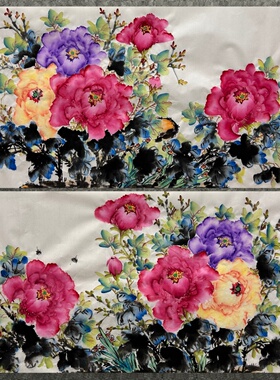 100X50厘米国画纯手绘花鸟三尺牡丹花吉祥家居挂画AA6032001-24