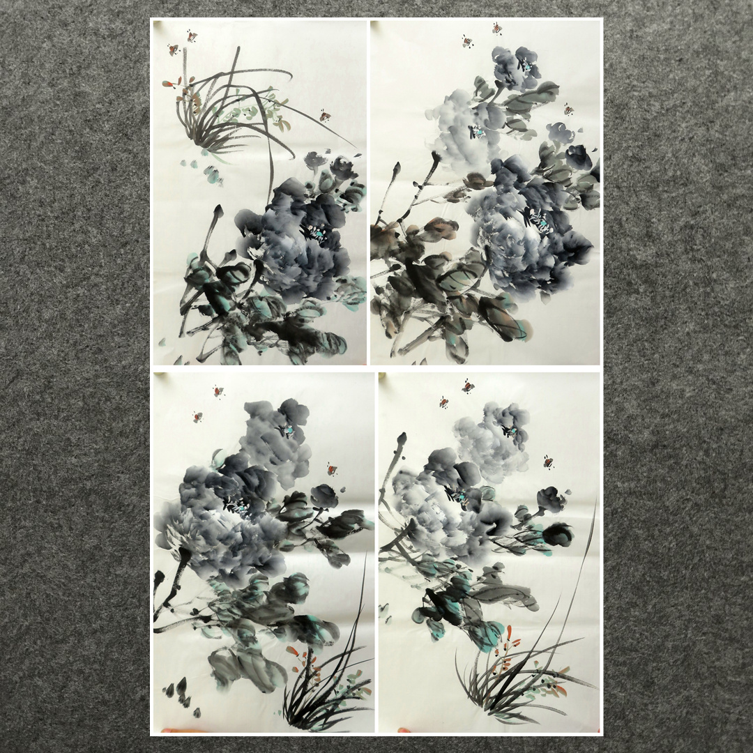 68X45CM中堂国画纯手绘花鸟水墨画四尺三开牡丹兰花AY3081331-65