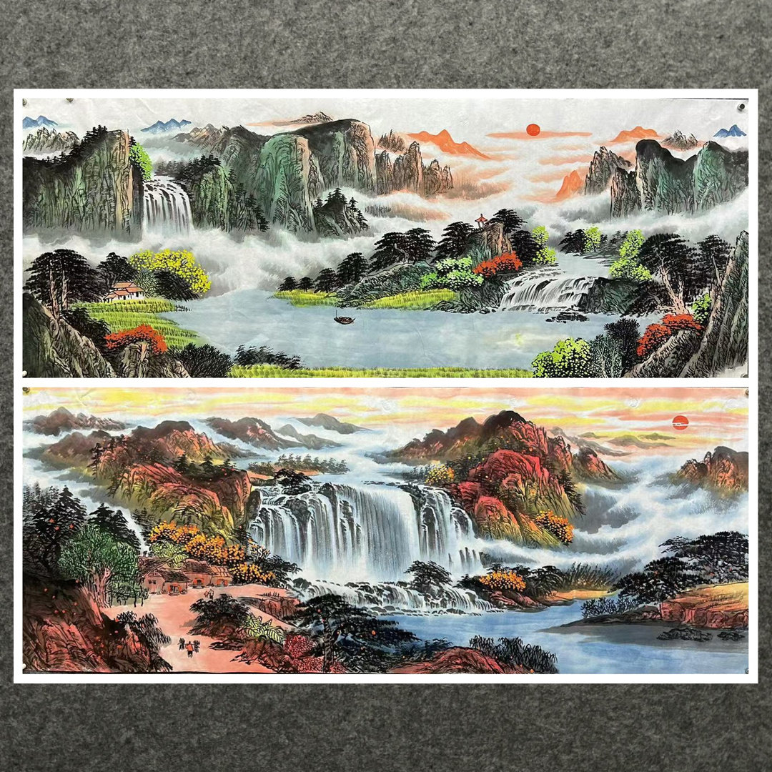 8墨锦轩横幅旭日东升国画客厅纯手绘小六尺山水画鸿运当头聚宝盆2