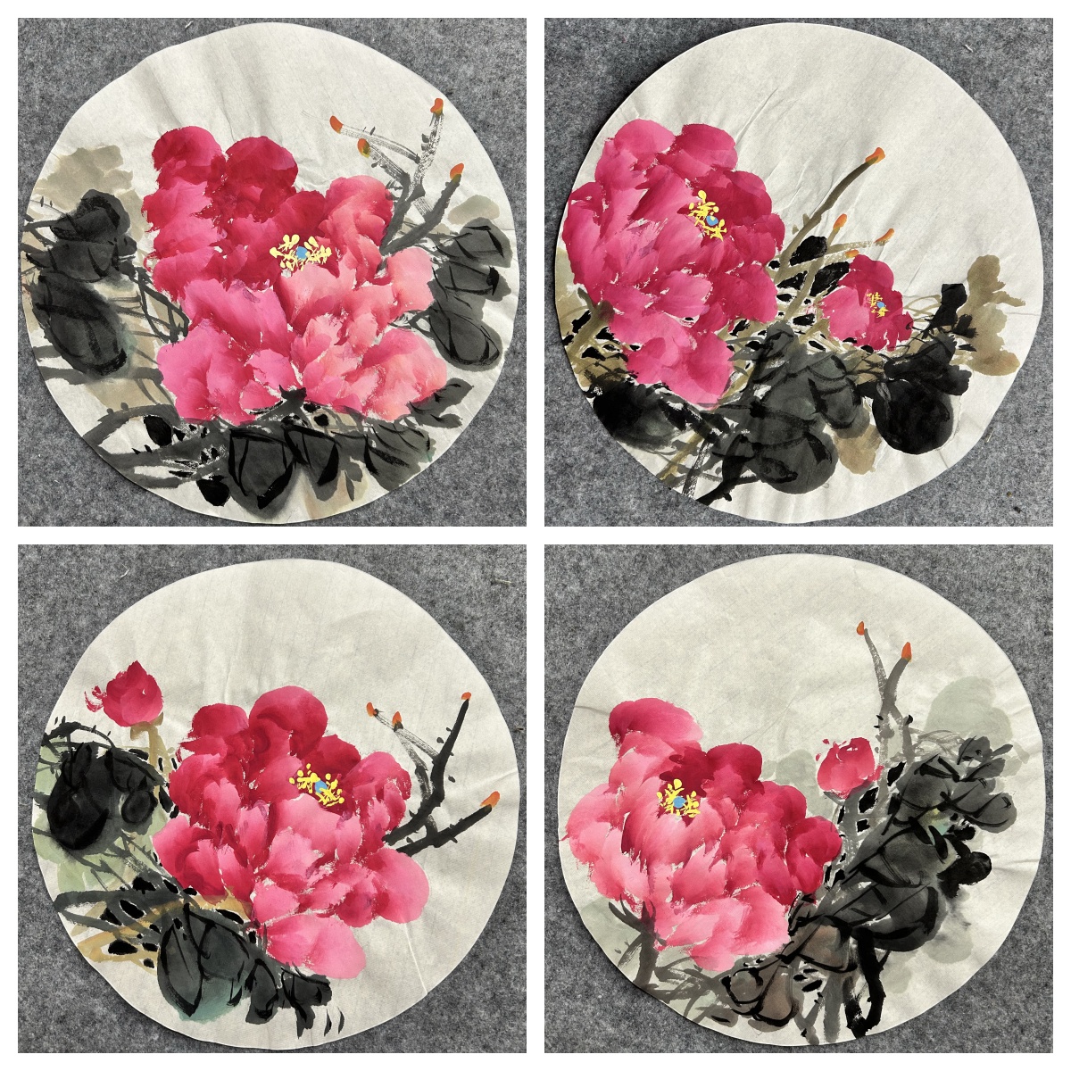 8墨锦轩玄关装饰国画纯手绘花鸟画圆形牡丹花开富贵AX4121701-30图片