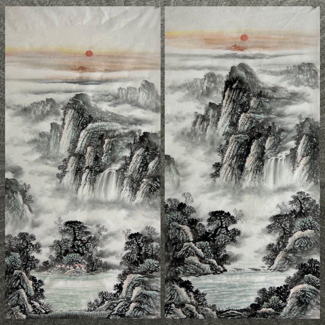 8墨锦轩旭日东升中堂国画纯手绘四尺山水画聚宝盆AY6012341-50