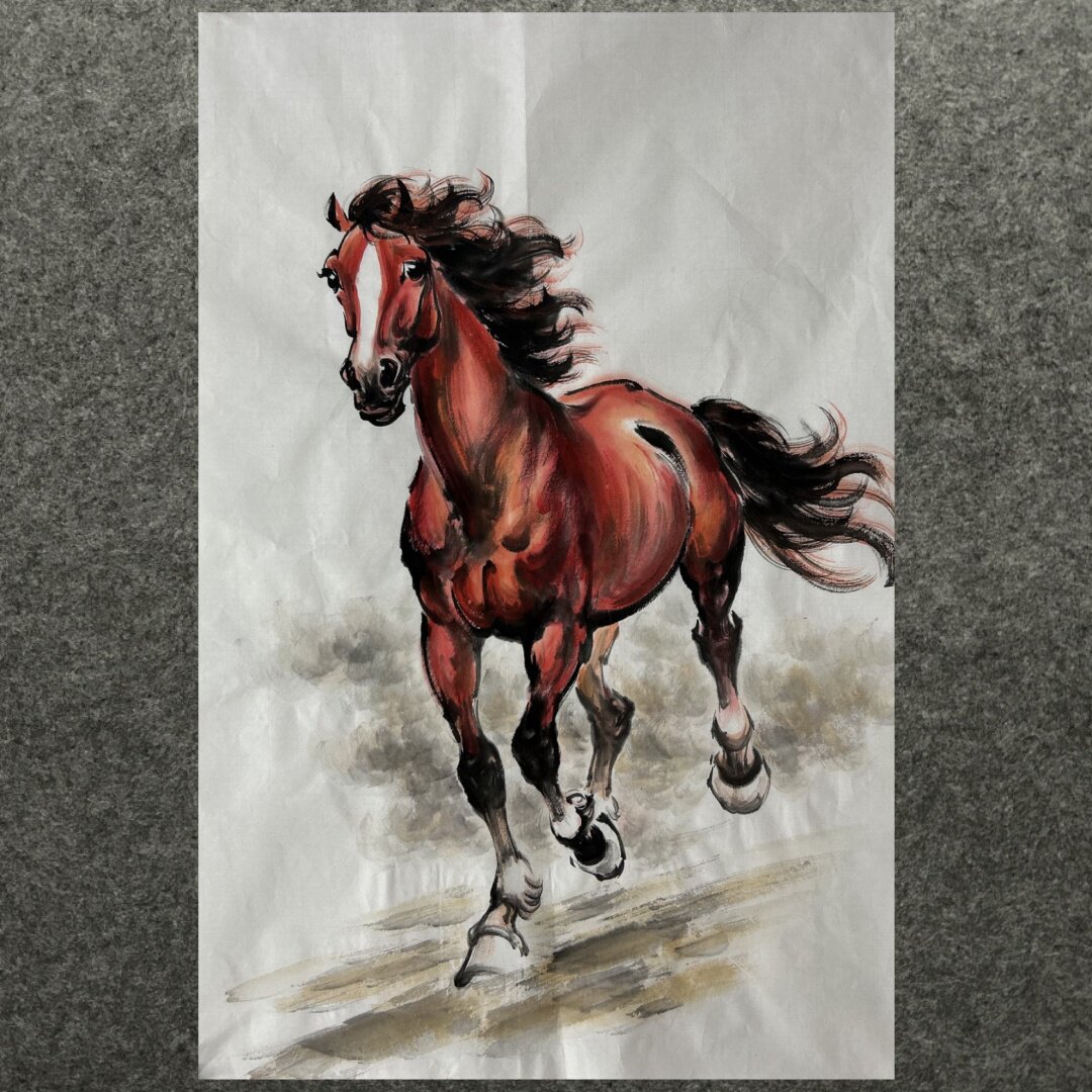 68X45CM中堂国画精品纯手绘动物四尺三开马马到成功AT6040701-10