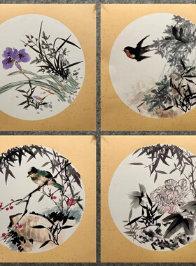 50X50CM装饰国画纯手绘卡纸花鸟字画三尺斗方花鸟画AM5121601-30
