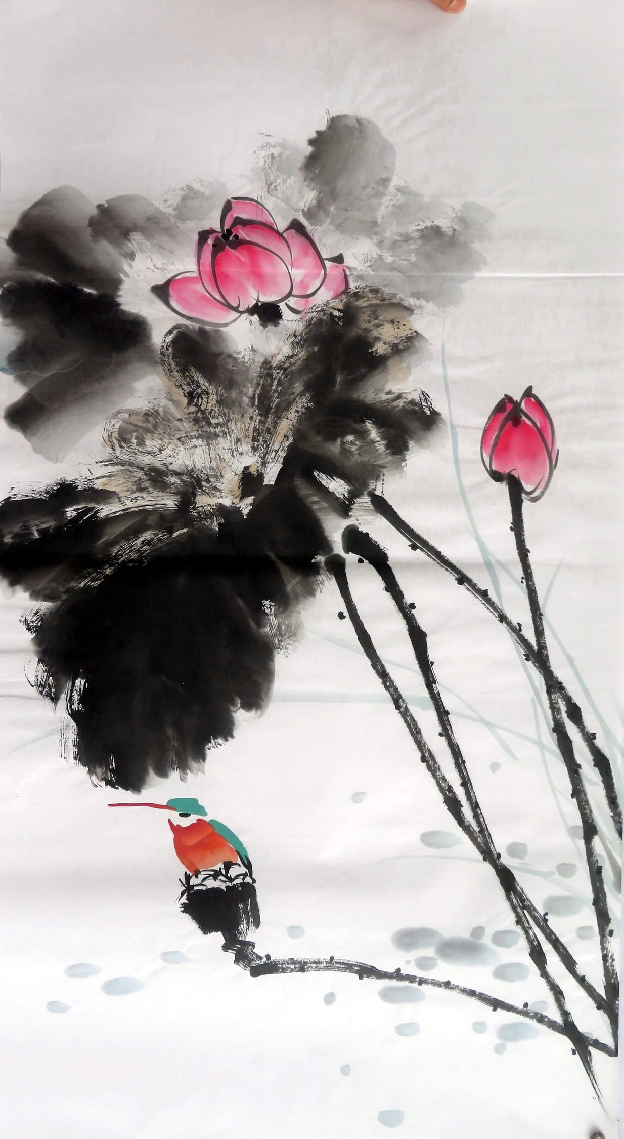 8墨锦轩竖幅特价国画精美中堂写意花鸟纯手绘三尺荷花 荷塘清趣26