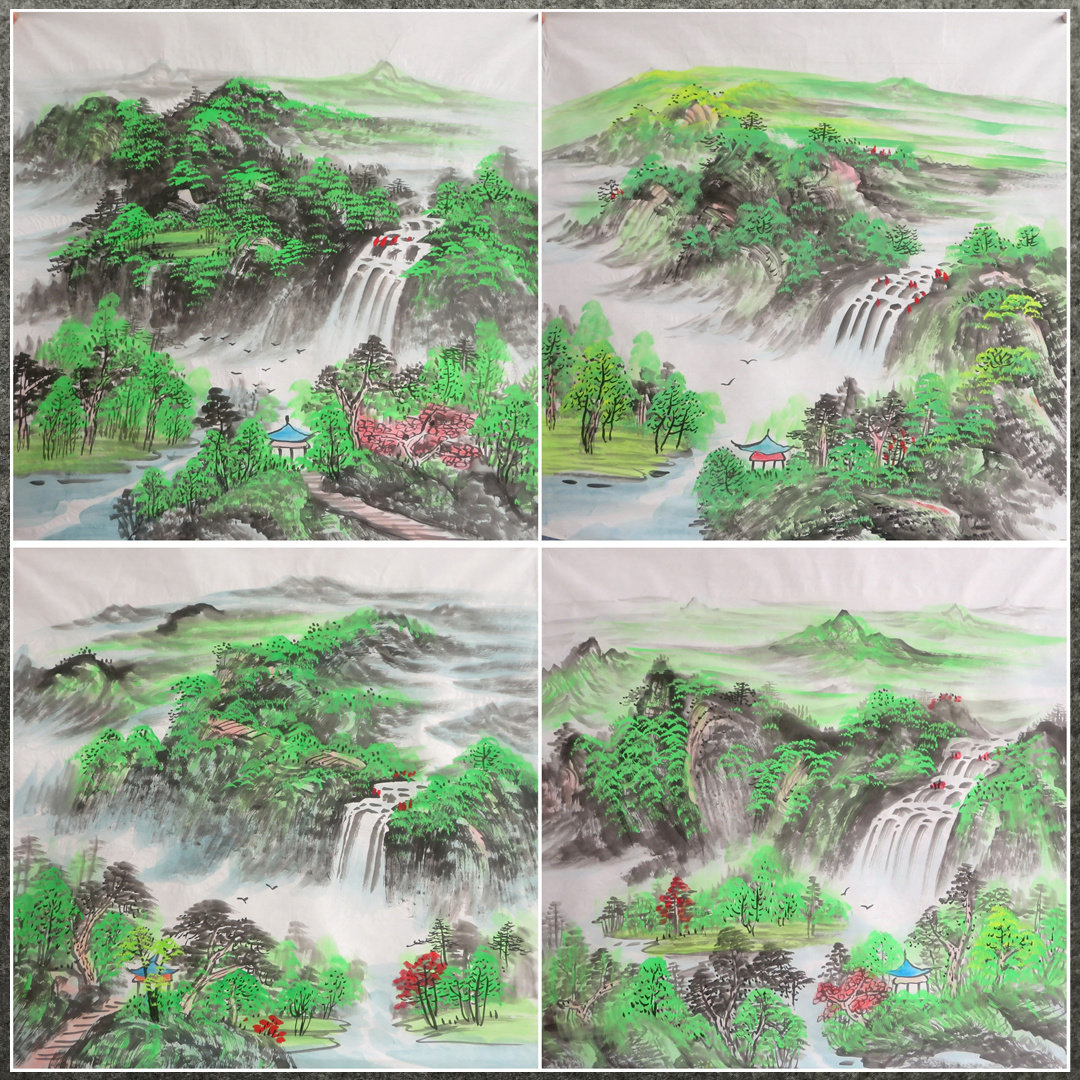 8墨锦轩装饰国画纯手绘字画四尺斗方山水画源远流长AF308001-30