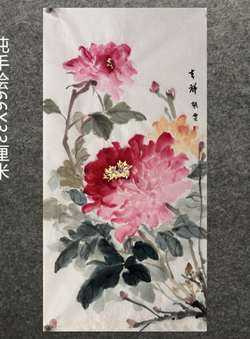 66X33厘米走廊装饰字画国画纯手绘花鸟四尺四开牡丹AC5032613-22