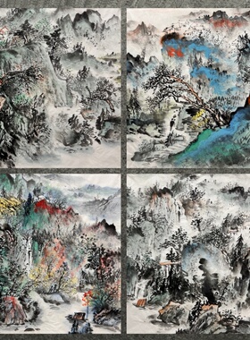 48X48CM装饰国画走道字画纯手绘三尺斗方山水画图AK6012791-120