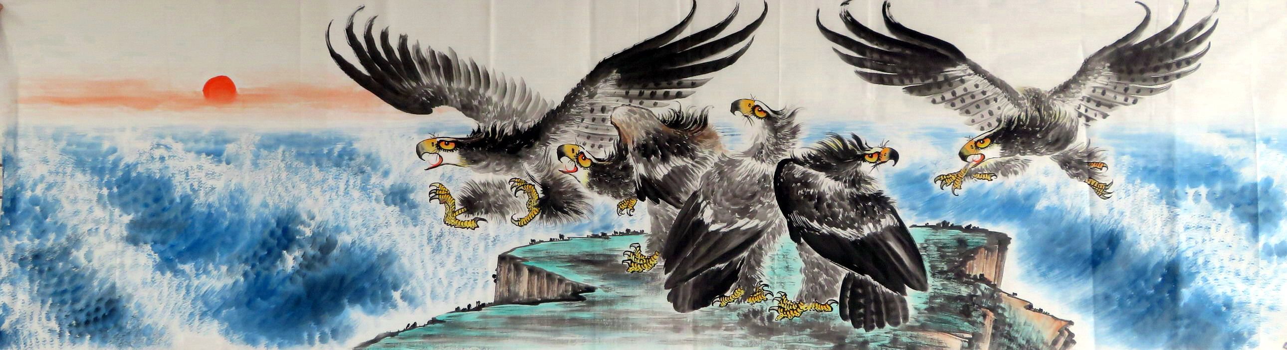 8墨锦轩办公室装饰国画纯手绘动物小丈二鹰老鹰雄鹰展翅af1030308