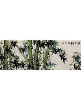 8墨锦轩装饰国画批发花鸟纯手绘六尺对开竹子竹报平安AM1032101-3