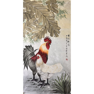 饰国画花鸟画纯手绘吉祥画四尺公鸡AU5030201 装 136X68厘米落款