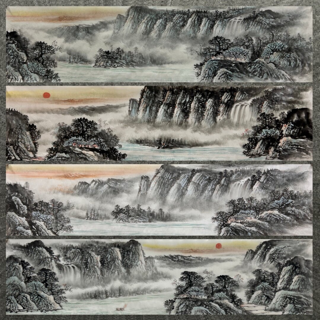 136X34厘米装饰国画纯手绘四尺对开山水画旭日东升AL5032751-70
